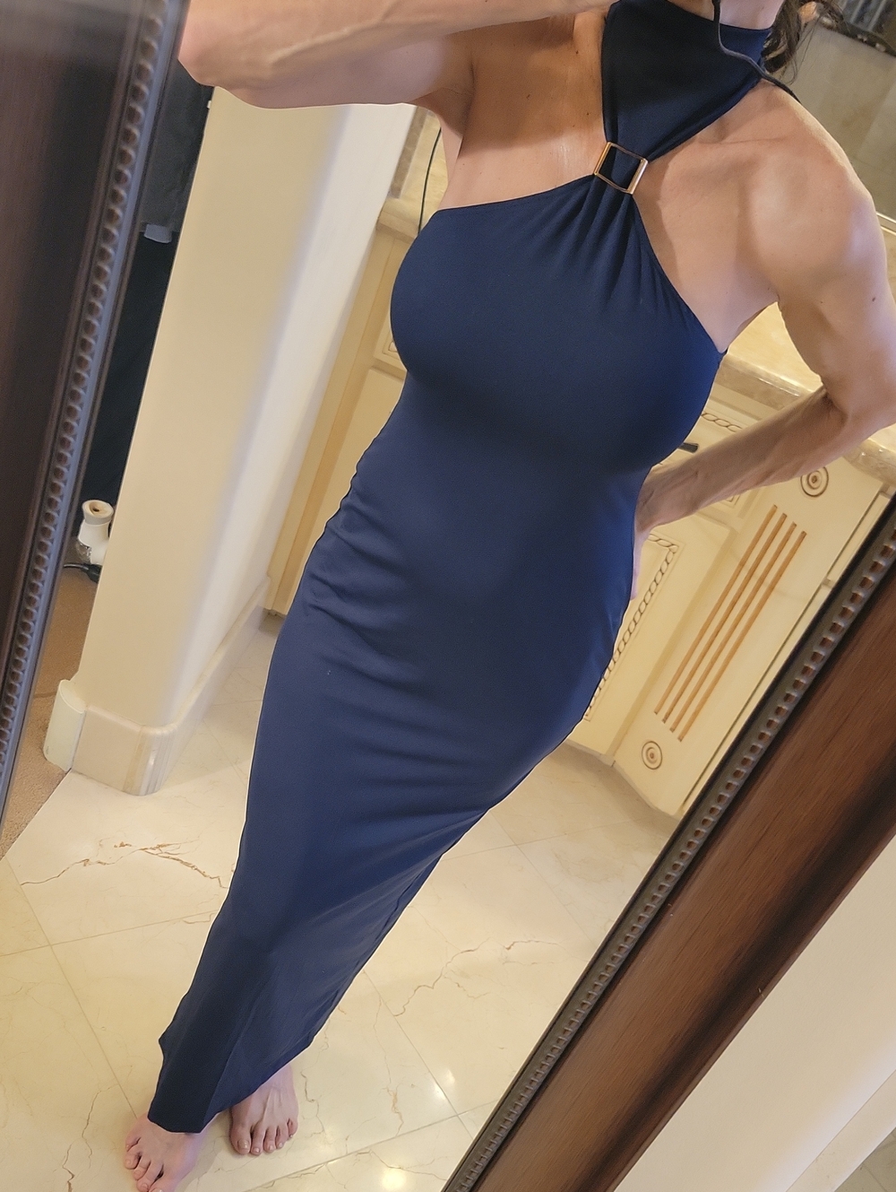 Shein Sleeveless Navy Halter Maxi Dress with Buckle Detail, XS - Picture 9 of 16